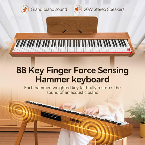 Terence P37 88-Key Weighted Digital Piano with Stand & Triple Pedal - Wood Grain