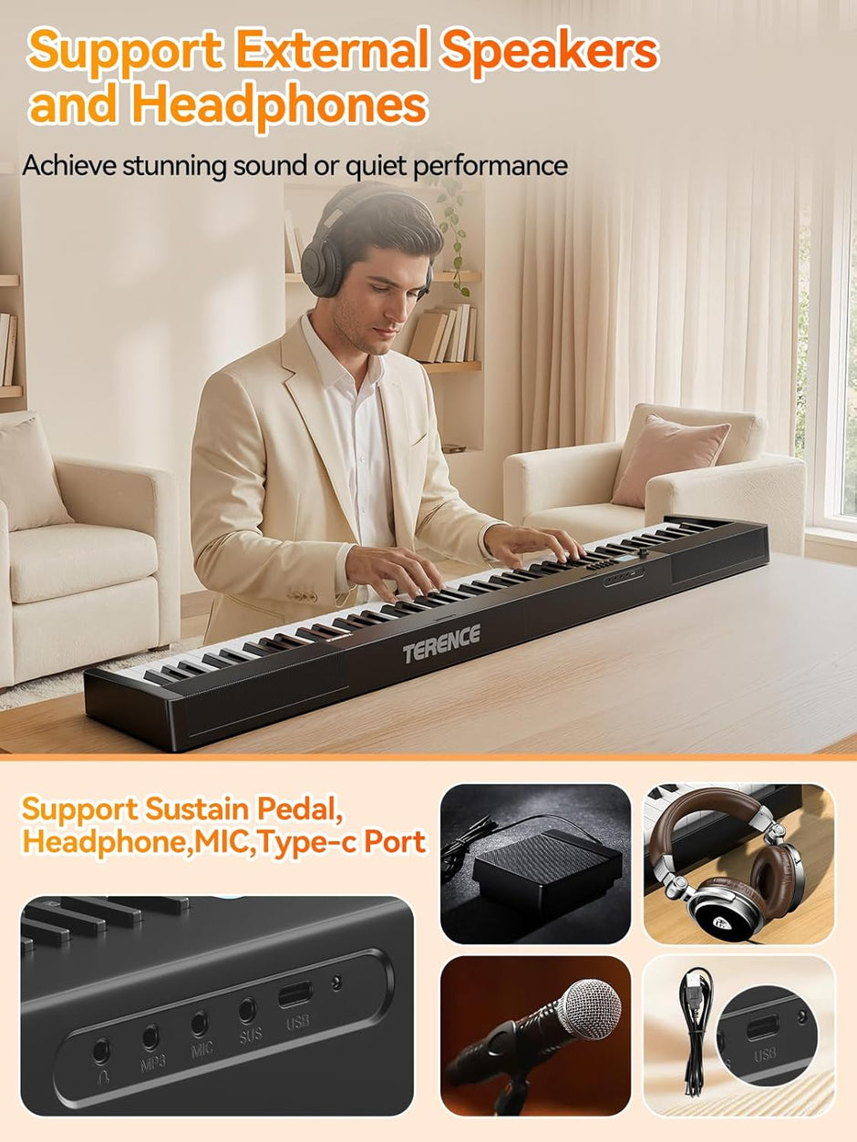 Terence V30 Pro Foldable 88-Key Digital Piano with Fully Weighted Keys