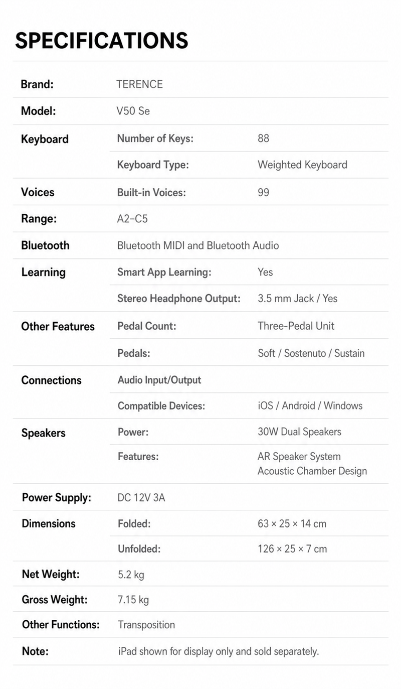 Terence V50 Foldable Digital Piano
