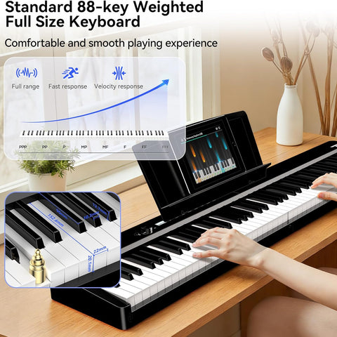 Terence V70 Foldable Digital Piano - 88-Key Full Weighted Hammer Action Keyboard