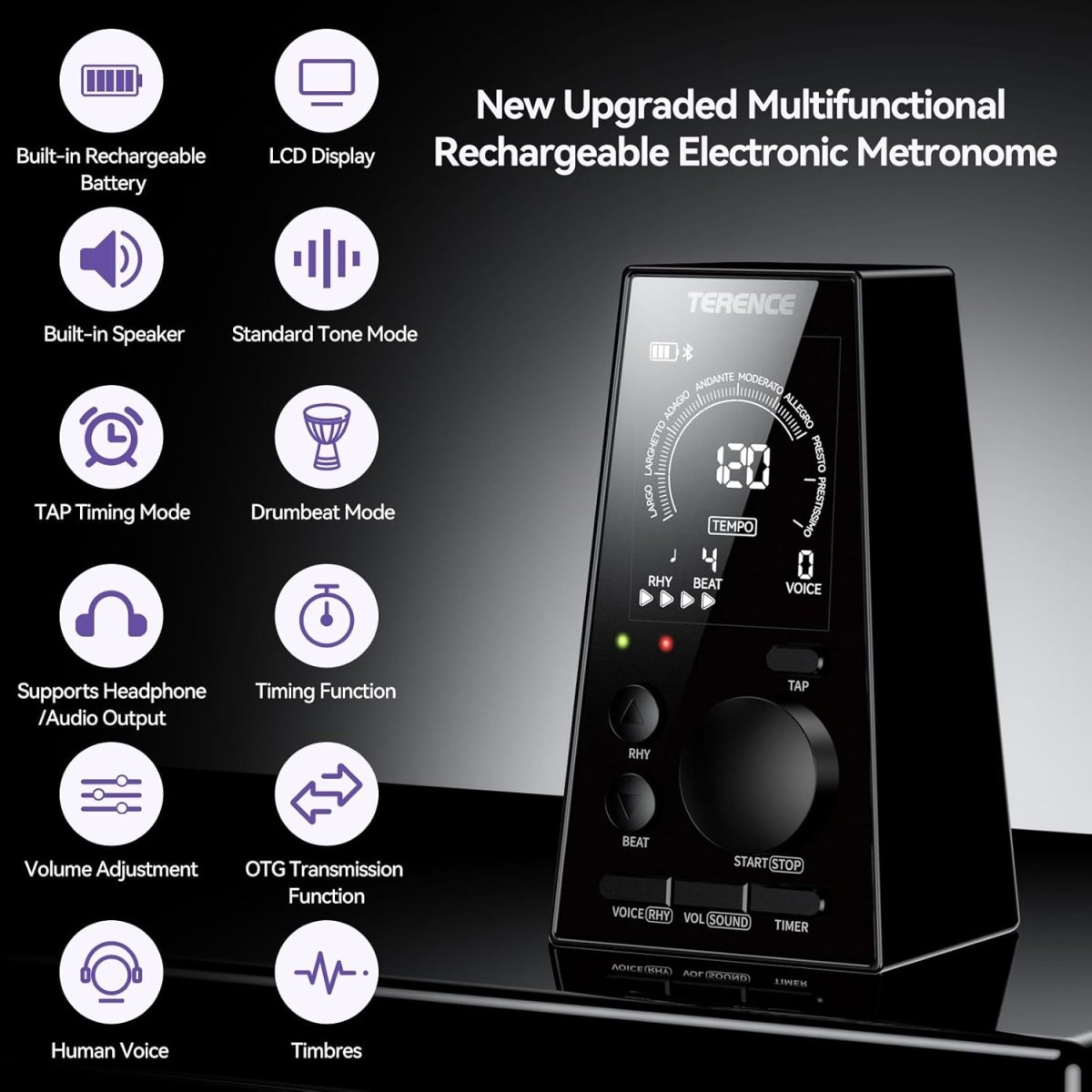Terence DM1 Professional Digital Metronome - High - Precision Beat Trainer for Piano Practice - terenceofficial