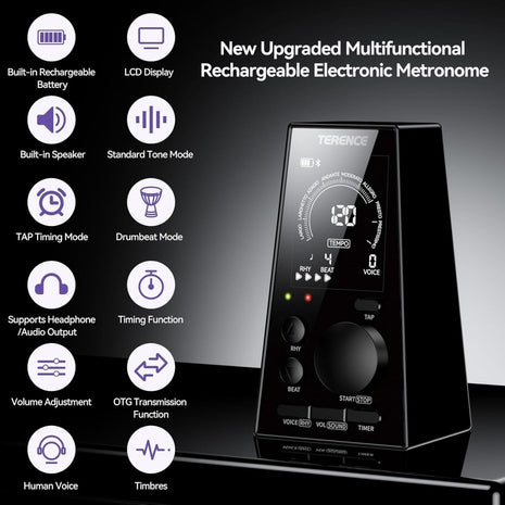 Terence DM1 Professional Digital Metronome - High - Precision Beat Trainer for Piano Practice - terenceofficial