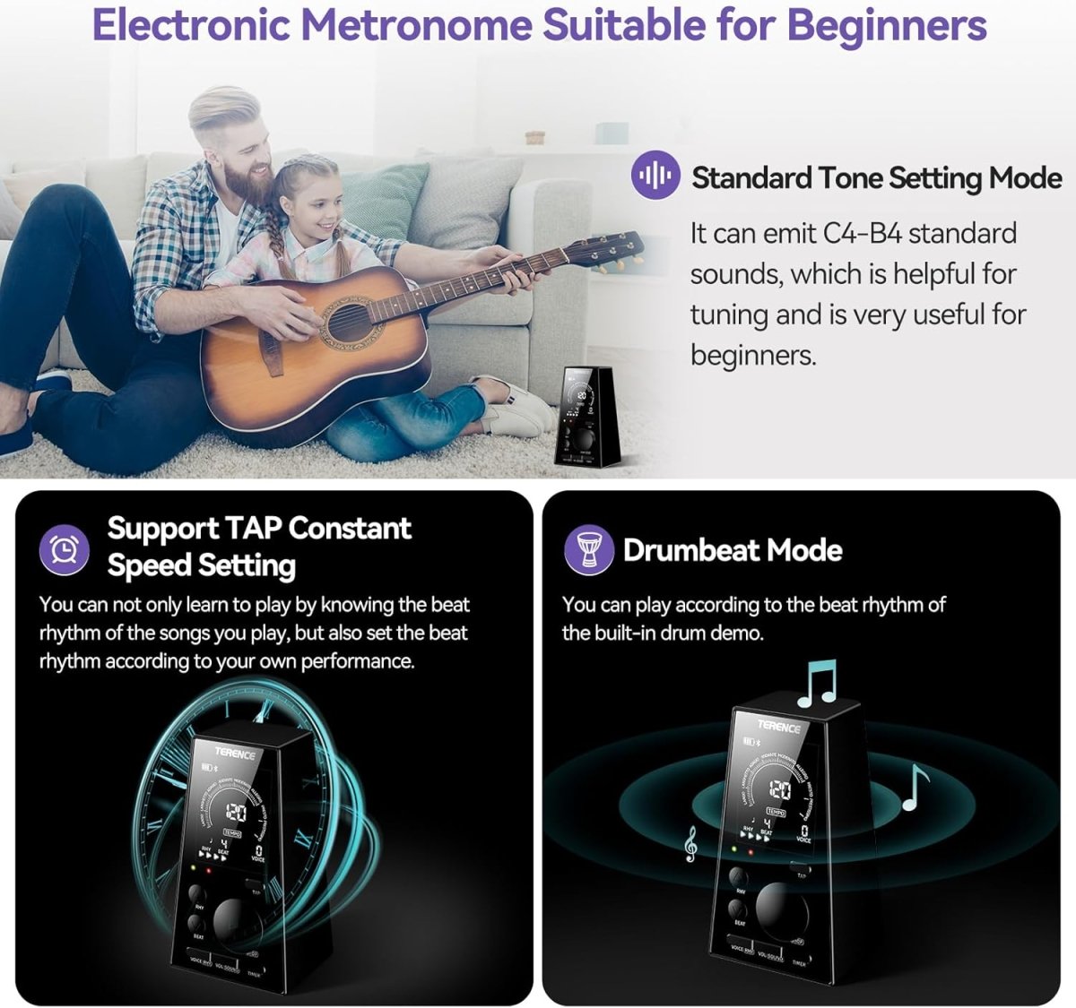 Terence DM1 Professional Digital Metronome - High - Precision Beat Trainer for Piano Practice - terenceofficial