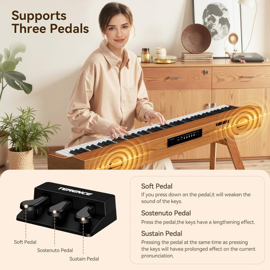 Terence P37 88 - Key Weighted Digital Piano with Stand & Triple Pedal - Wood Grain（副本） - terenceofficial