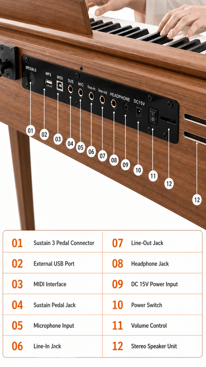 Terence P37 88-Key Weighted Digital Piano with Stand & Triple Pedal - Wood Grain - terenceofficial