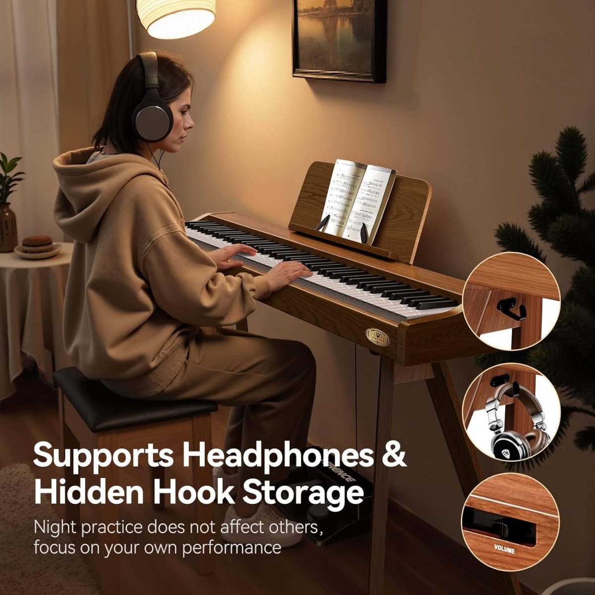 Terence P37 88 - Key Weighted Digital Piano with Stand & Triple Pedal - Wood Grain（副本） - terenceofficial