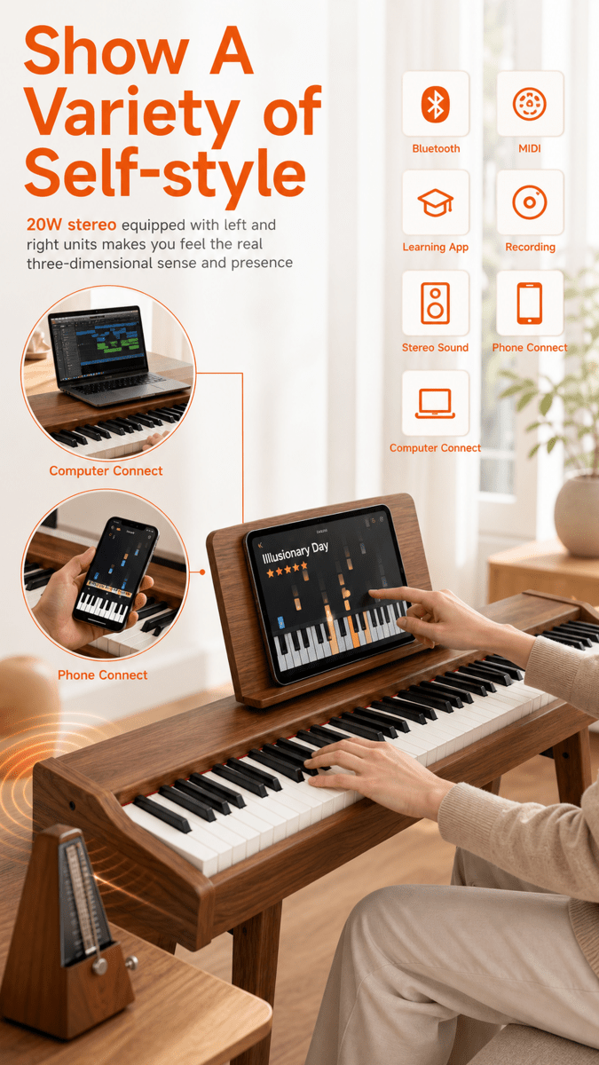 Terence P37 88-Key Weighted Digital Piano with Stand & Triple Pedal - Wood Grain - terenceofficial