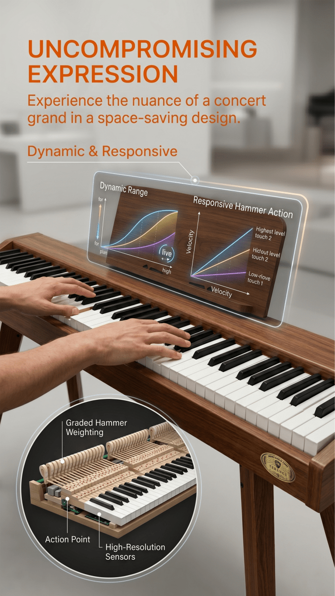 Terence P37 88-Key Weighted Digital Piano with Stand & Triple Pedal - Wood Grain - terenceofficial
