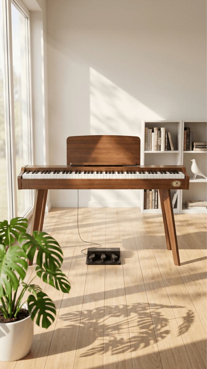 Terence P37 88-Key Weighted Digital Piano with Stand & Triple Pedal - Wood Grain - terenceofficial