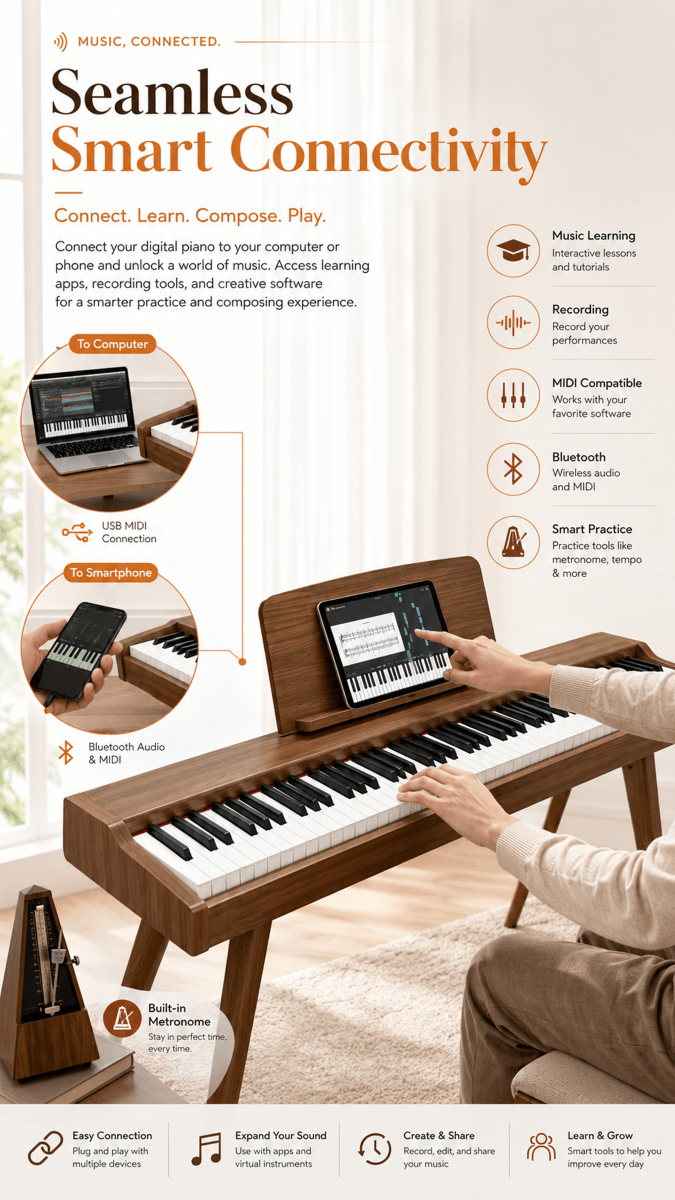 Terence P37 88-Key Weighted Digital Piano with Stand & Triple Pedal - Wood Grain - terenceofficial