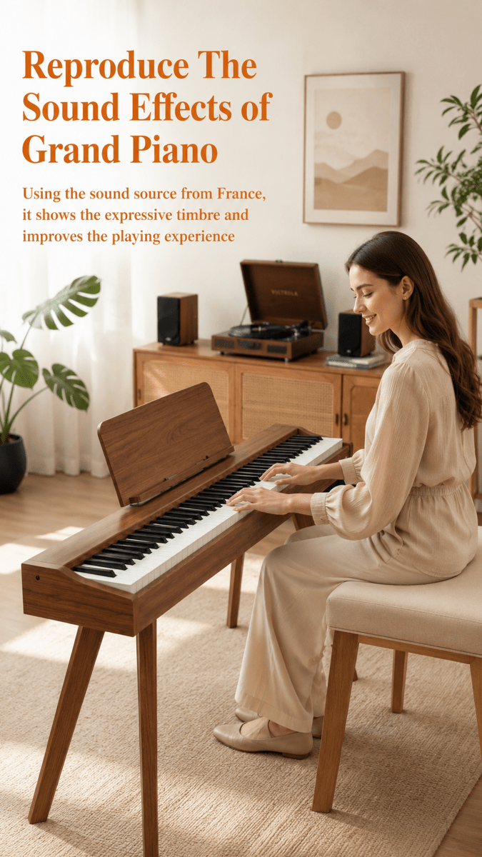 Terence P37 88-Key Weighted Digital Piano with Stand & Triple Pedal - Wood Grain - terenceofficial