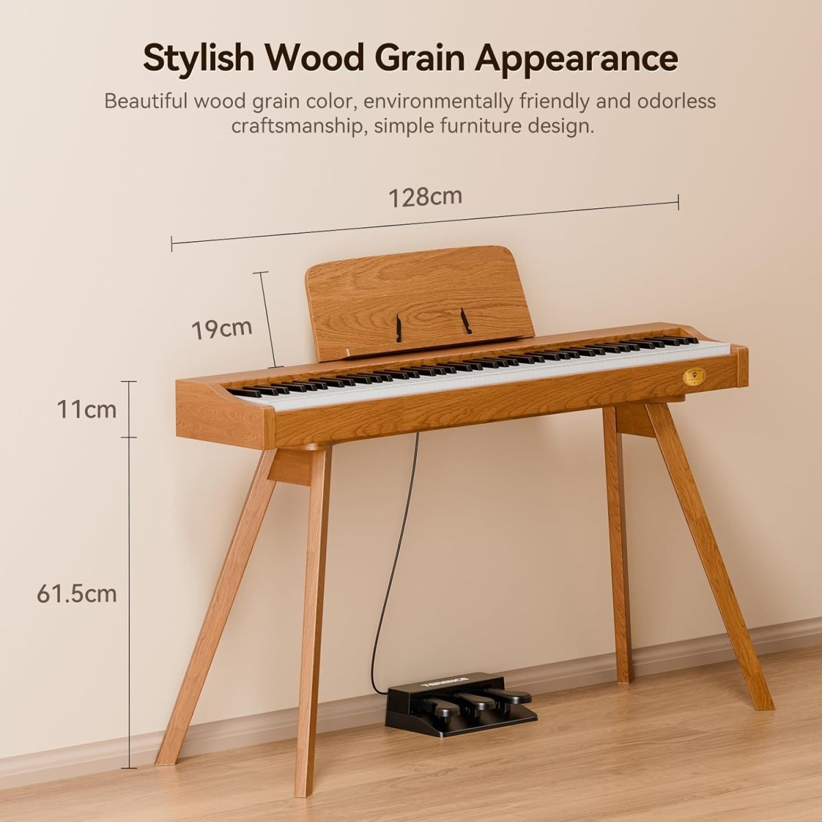 Terence P37 88 - Key Weighted Digital Piano with Stand & Triple Pedal - Wood Grain（副本） - terenceofficial
