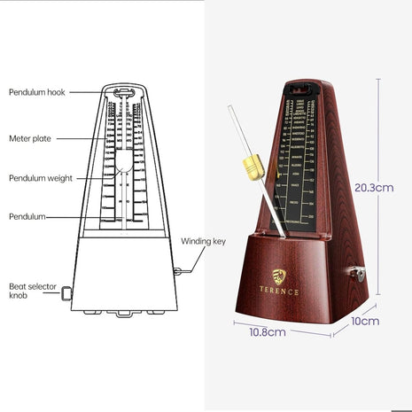 Terence TM1 Mechanical Metronome – Multi - Instrument, Lightweight & Portable, Electronic Keyboard Accessory - terenceofficial