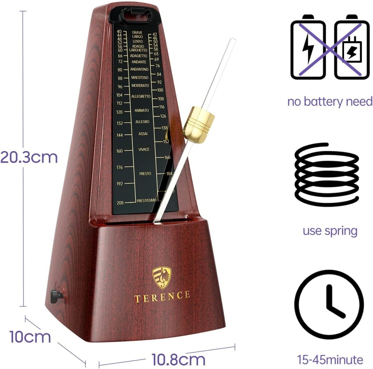 Terence TM1 Mechanical Metronome – Multi - Instrument, Lightweight & Portable, Electronic Keyboard Accessory - terenceofficial