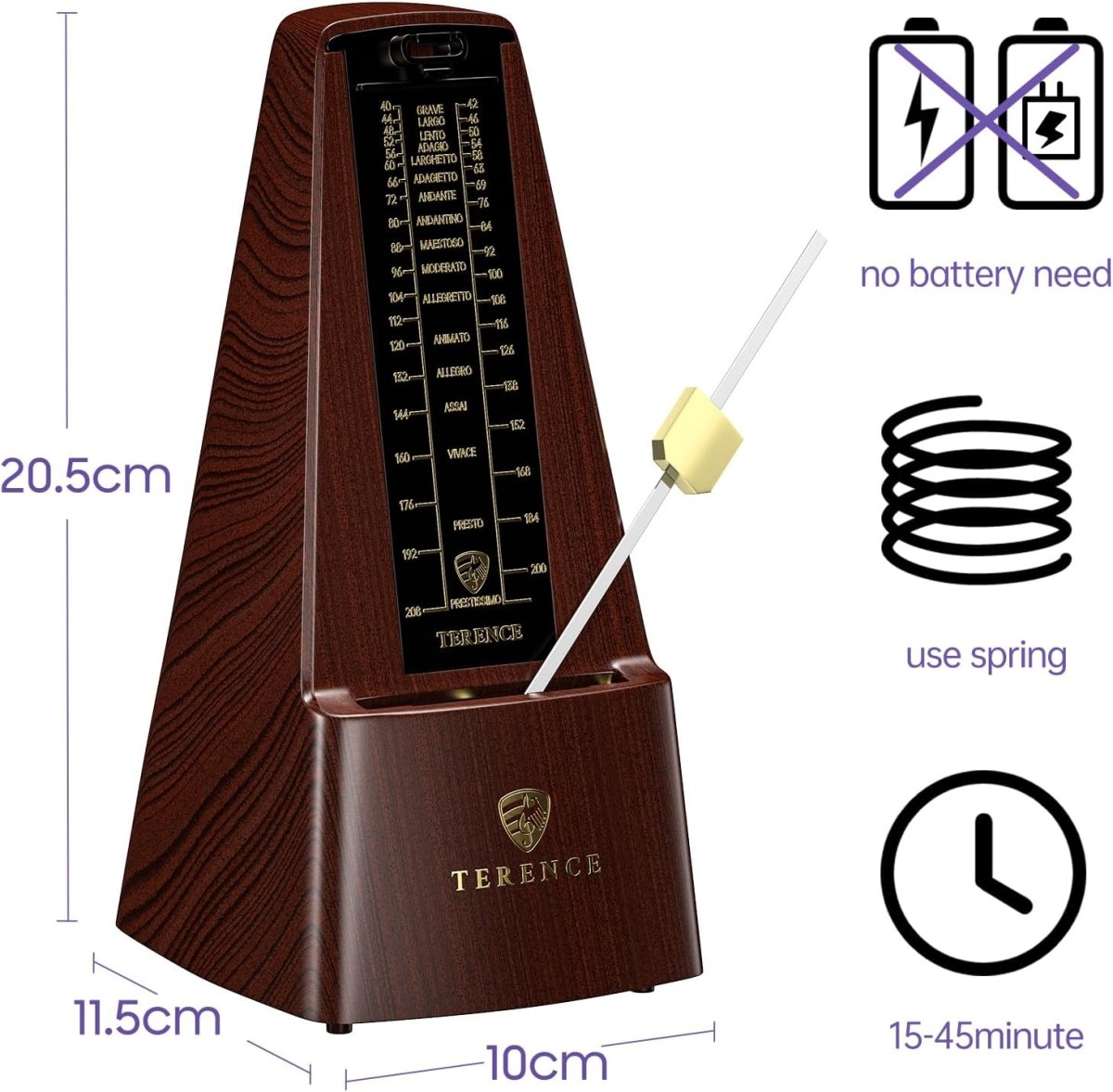 Terence TM2 Metronome for Piano Practice | Digital & Mechanical Timing - terenceofficial