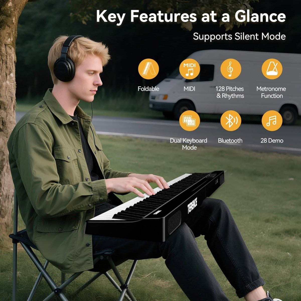 Terence V20 88 - Key Foldable Digital Piano with Semi - Weighted Keys Bluetooth & MIDI - terenceofficial